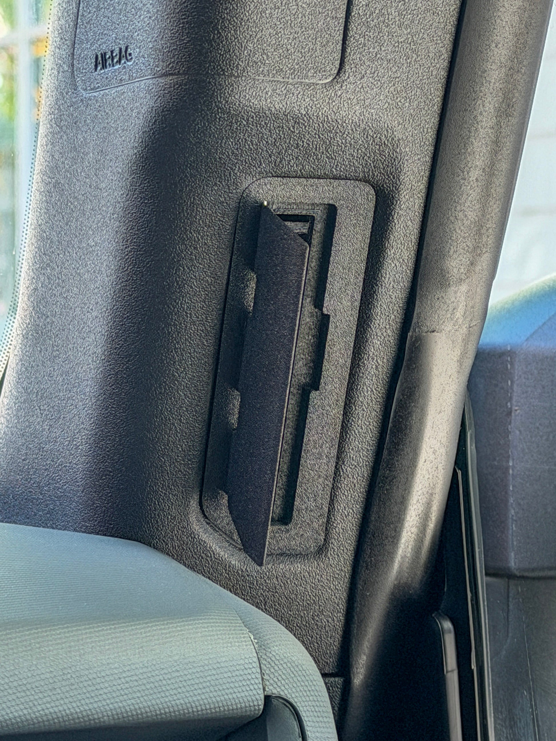 VantageLab AirLock textured black A-pillar vent installed on a Ford Bronco