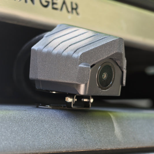 LensJet for Wolfbox camera washer shroud installed on a Ford Bronco rear gate with the lens facing out