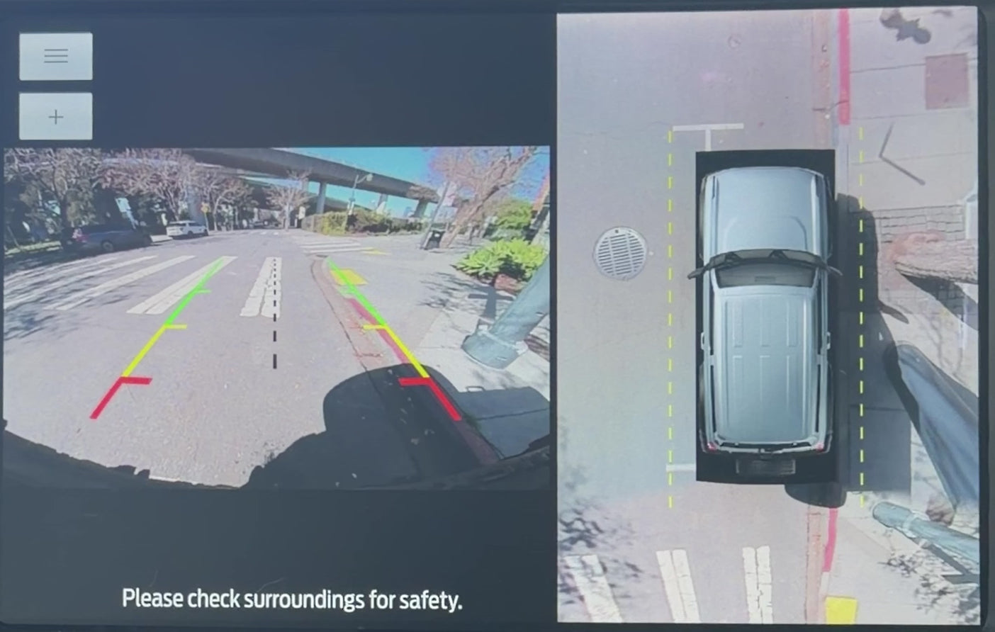 A video demonstrating the LensJet™ camera washer on a Ford Bronco from inside the vehicle on the screen displaying the rear camera view